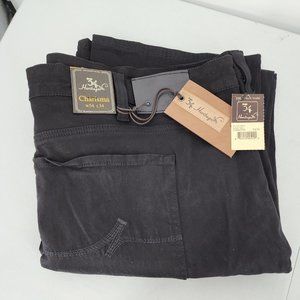 NEW 34 HERITAGE Charisma Comfort-rise Classic Straight Pants BLACK Mens 54 x 34